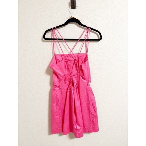 Frame Womens Tie Back Mini Dress Sleeveless Strappy Straight Neck Hot Pink Sz M - Picture 3 of 8